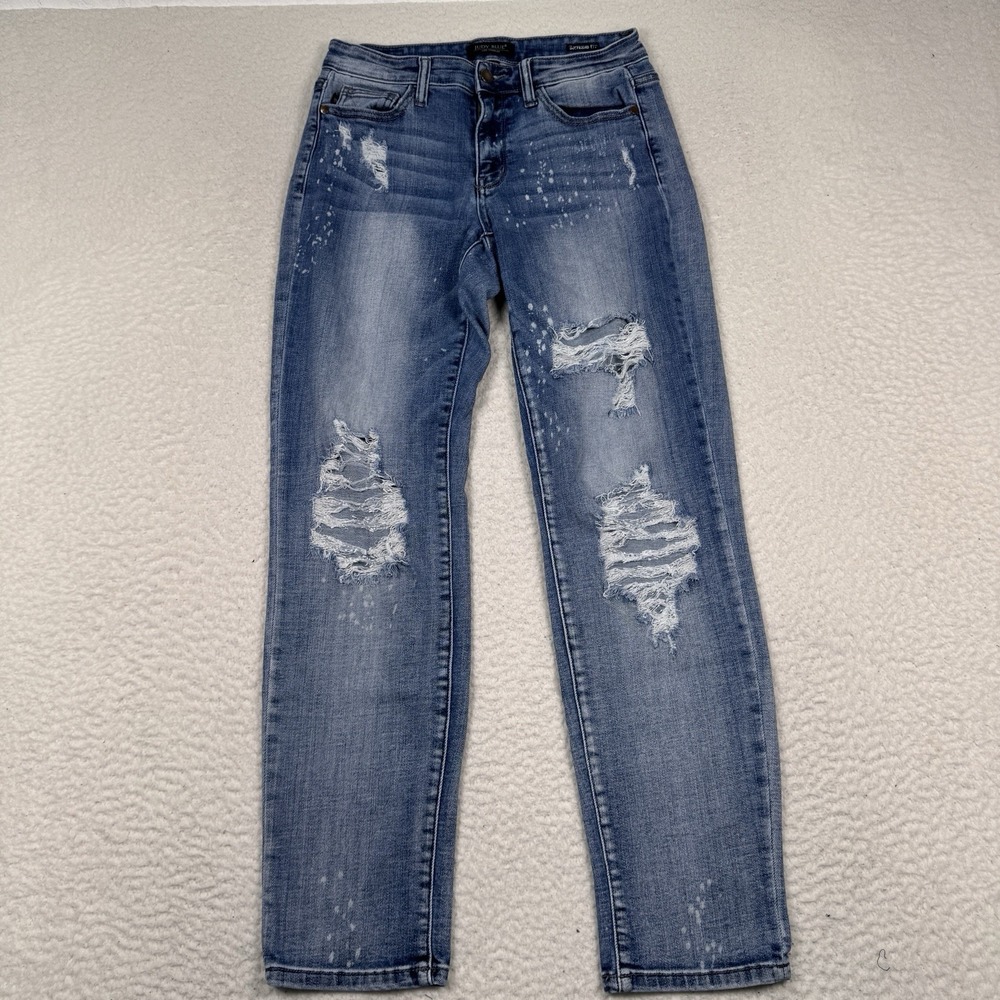 Judy Blue Jeans Destroyed Bleach Splatter‎ Boyfriend Fit Womens 5/27 Stretch